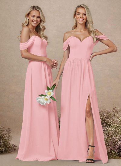 Elegant Off-The-Shoulder A-Line Chiffon Bridesmaid Dresses With High Split