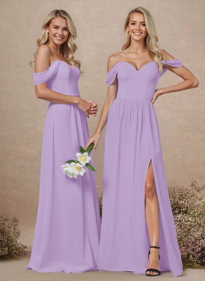 Elegant Off-The-Shoulder A-Line Chiffon Bridesmaid Dresses With High Split