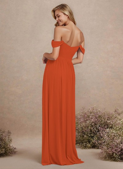 Elegant Off-The-Shoulder A-Line Chiffon Bridesmaid Dresses With High Split
