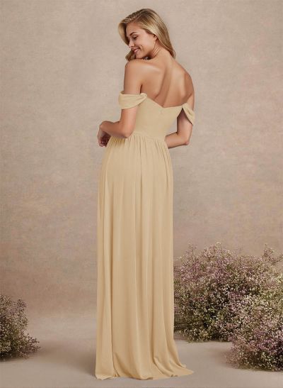 Elegant Off-The-Shoulder A-Line Chiffon Bridesmaid Dresses With High Split
