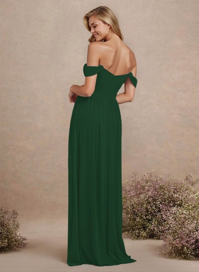 Elegant Off-The-Shoulder A-Line Chiffon Bridesmaid Dresses With High Split
