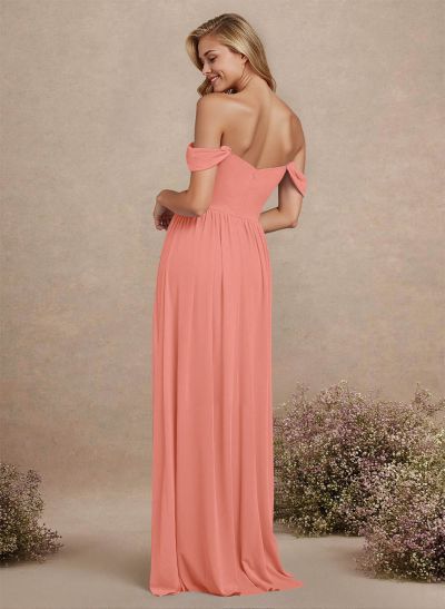 Elegant Off-The-Shoulder A-Line Chiffon Bridesmaid Dresses With High Split