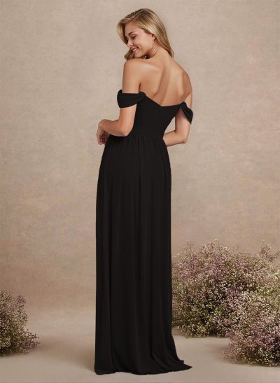 Elegant Off-The-Shoulder A-Line Chiffon Bridesmaid Dresses With High Split