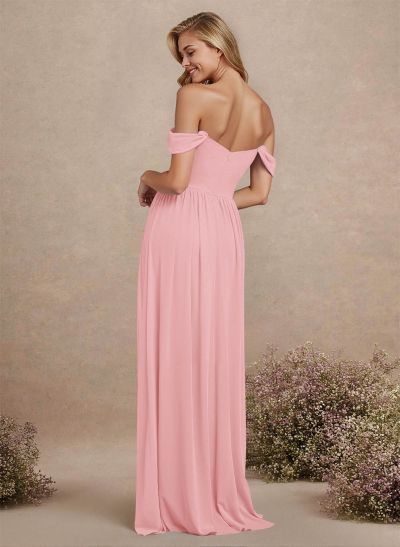 Elegant Off-The-Shoulder A-Line Chiffon Bridesmaid Dresses With High Split
