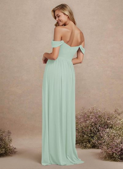 Elegant Off-The-Shoulder A-Line Chiffon Bridesmaid Dresses With High Split