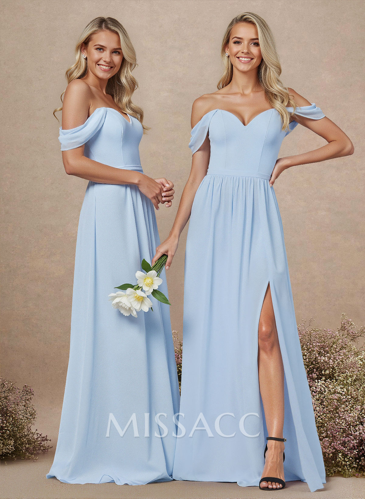 Elegant Off-The-Shoulder A-Line Chiffon Bridesmaid Dresses With High Split