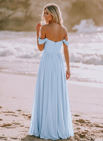 Elegant Off-The-Shoulder A-Line Chiffon Bridesmaid Dresses With High Split