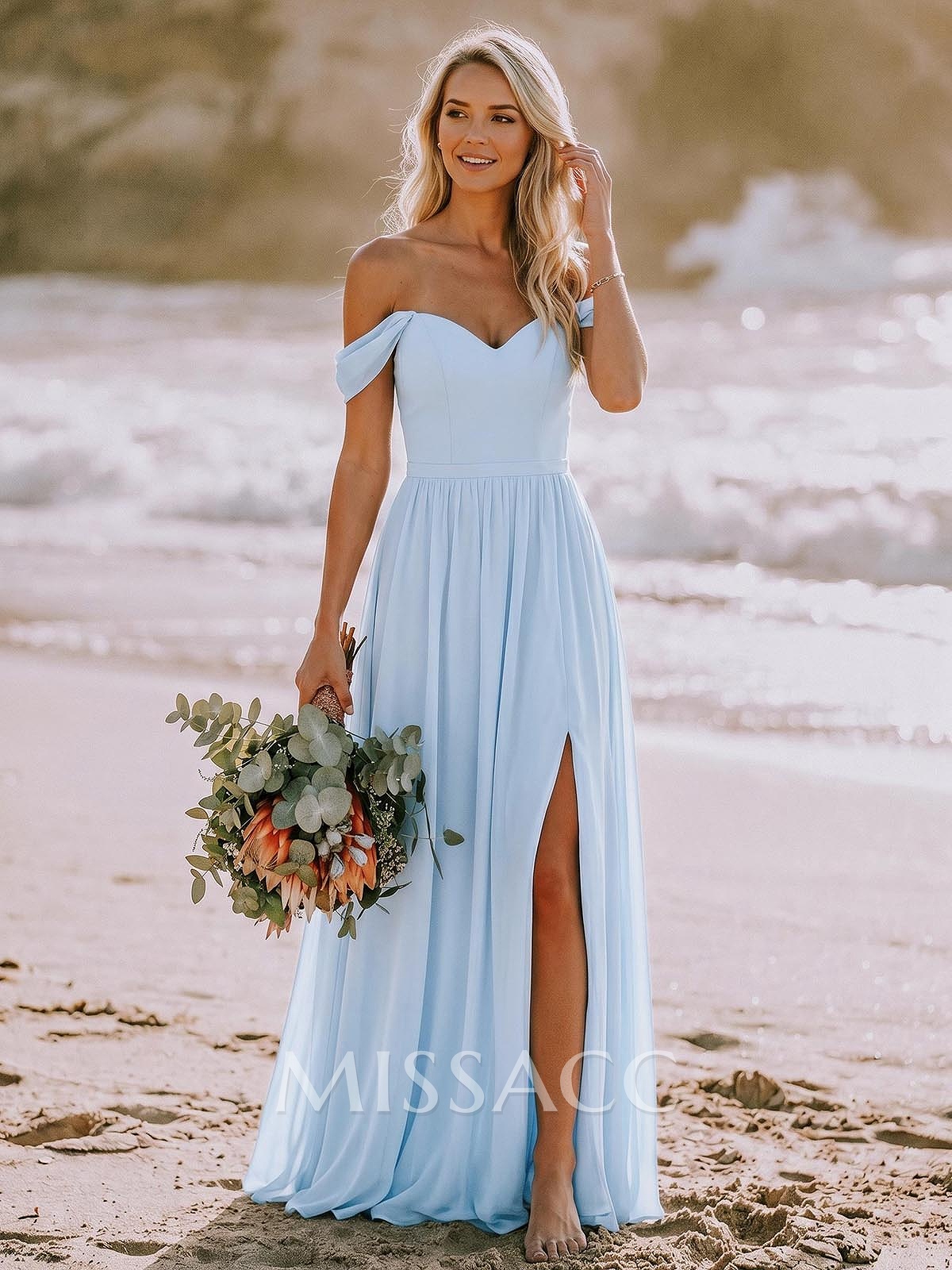 Elegant Off-The-Shoulder A-Line Chiffon Bridesmaid Dresses With High Split