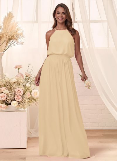 Elegant Halter Floor-Length Chiffon Bridesmaid