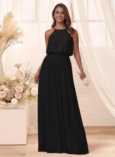 Elegant Halter Floor-Length Chiffon Bridesmaid