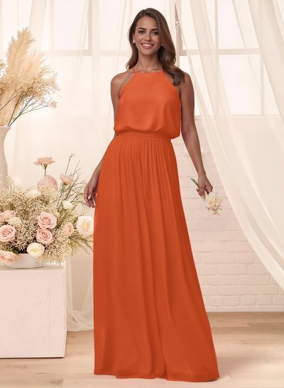 Elegant Halter Floor-Length Chiffon Bridesmaid