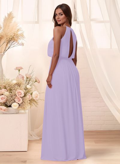 Elegant Halter Floor-Length Chiffon Bridesmaid