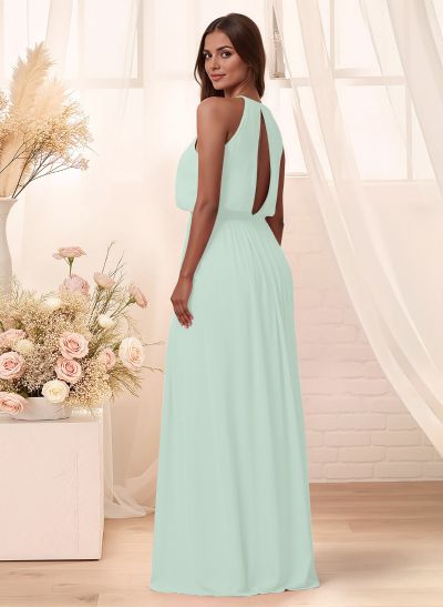 Elegant Halter Floor-Length Chiffon Bridesmaid