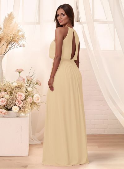 Elegant Halter Floor-Length Chiffon Bridesmaid