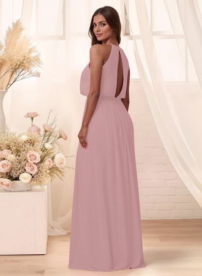Elegant Halter Floor-Length Chiffon Bridesmaid