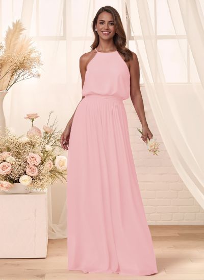 Elegant Halter Floor-Length Chiffon Bridesmaid