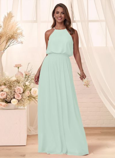 Elegant Halter Floor-Length Chiffon Bridesmaid
