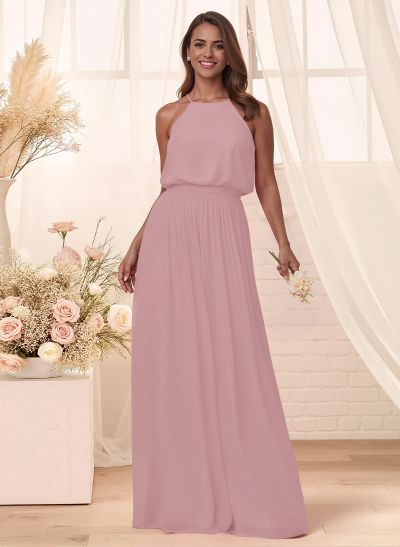 Elegant Halter Floor-Length Chiffon Bridesmaid