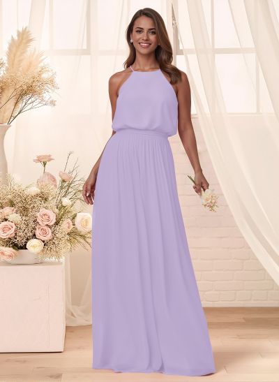 Elegant Halter Floor-Length Chiffon Bridesmaid