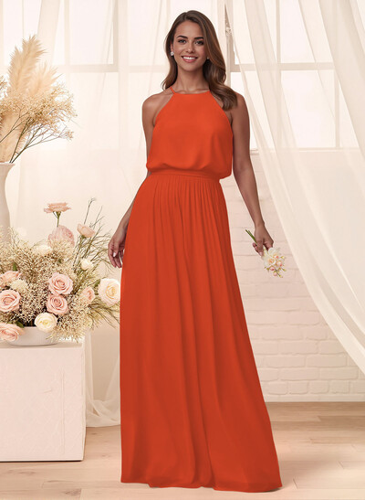 Elegant Halter Floor-Length Chiffon Bridesmaid
