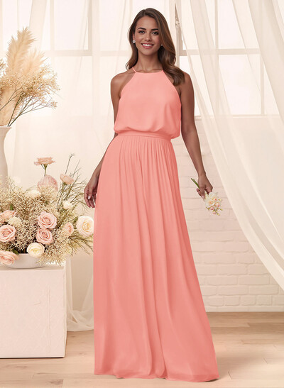 Elegant Halter Floor-Length Chiffon Bridesmaid