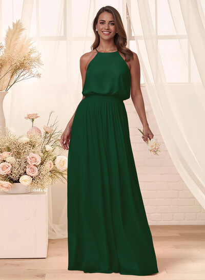Elegant Halter Floor-Length Chiffon Bridesmaid