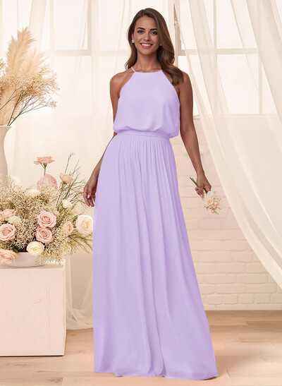 Elegant Halter Floor-Length Chiffon Bridesmaid