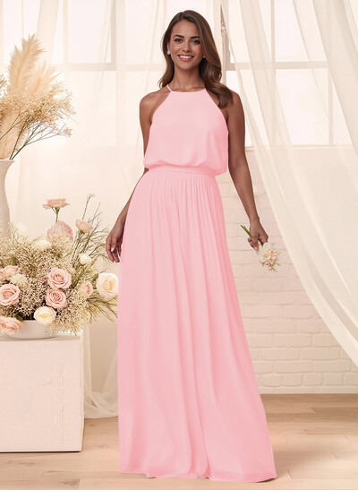 Elegant Halter Floor-Length Chiffon Bridesmaid