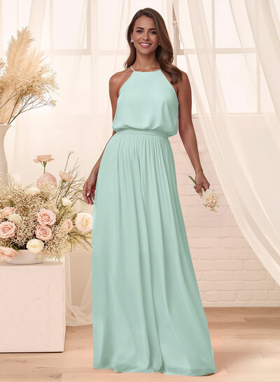 Elegant Halter Floor-Length Chiffon Bridesmaid