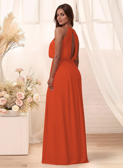 Elegant Halter Floor-Length Chiffon Bridesmaid