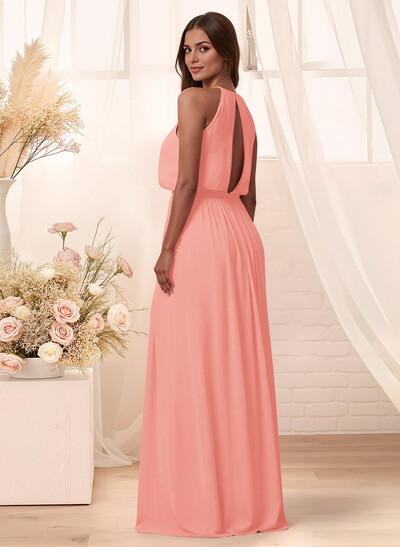 Elegant Halter Floor-Length Chiffon Bridesmaid