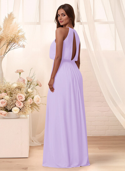 Elegant Halter Floor-Length Chiffon Bridesmaid