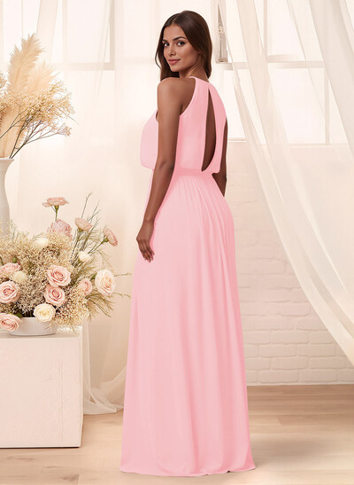 Elegant Halter Floor-Length Chiffon Bridesmaid