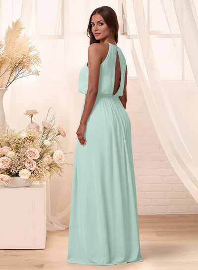 Elegant Halter Floor-Length Chiffon Bridesmaid
