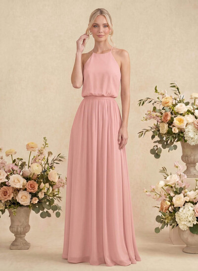 Elegant Halter Floor-Length Chiffon Bridesmaid
