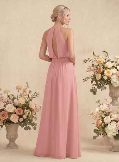 Elegant Halter Floor-Length Chiffon Bridesmaid