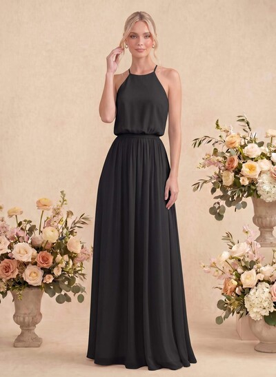 Elegant Halter Floor-Length Chiffon Bridesmaid
