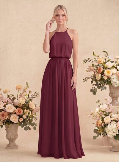 Elegant Halter Floor-Length Chiffon Bridesmaid