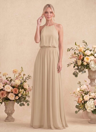Elegant Halter Floor-Length Chiffon Bridesmaid