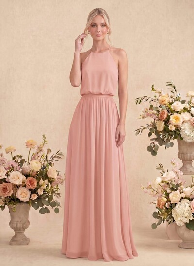 Elegant Halter Floor-Length Chiffon Bridesmaid