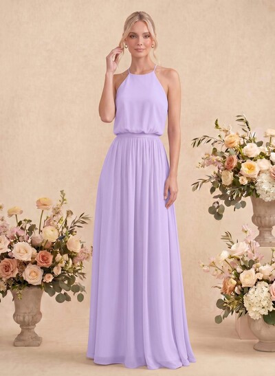 Elegant Halter Floor-Length Chiffon Bridesmaid