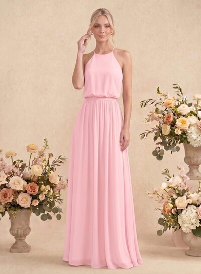 Elegant Halter Floor-Length Chiffon Bridesmaid
