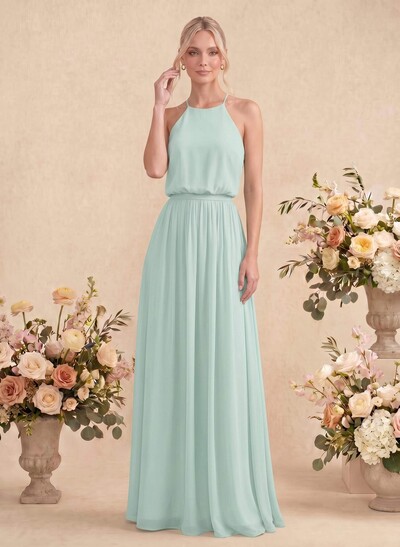 Elegant Halter Floor-Length Chiffon Bridesmaid