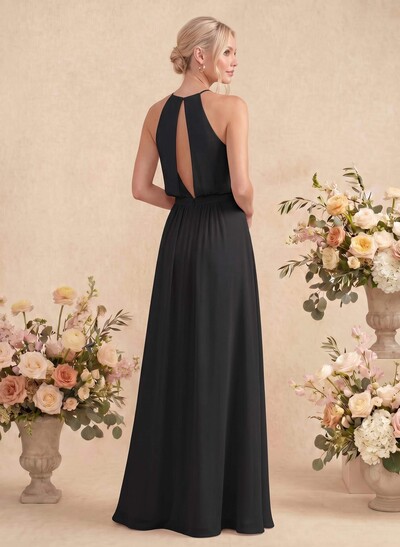 Elegant Halter Floor-Length Chiffon Bridesmaid