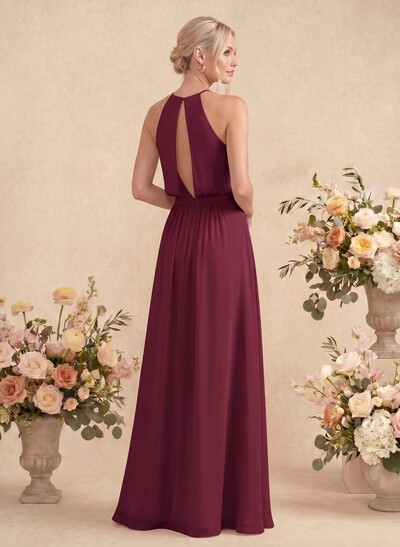 Elegant Halter Floor-Length Chiffon Bridesmaid