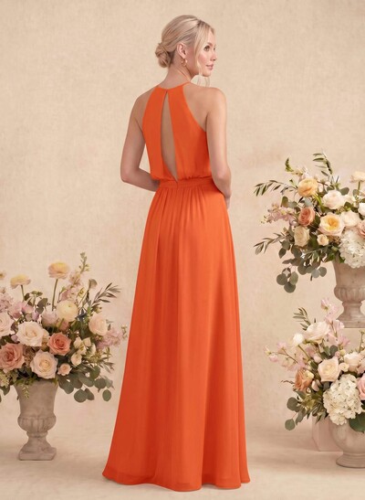 Elegant Halter Floor-Length Chiffon Bridesmaid