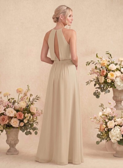 Elegant Halter Floor-Length Chiffon Bridesmaid