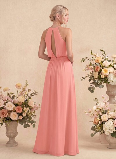 Elegant Halter Floor-Length Chiffon Bridesmaid