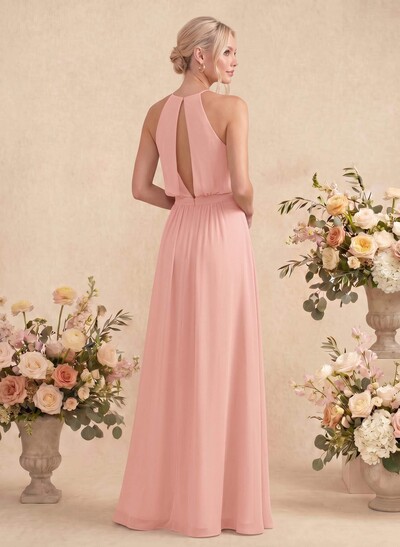 Elegant Halter Floor-Length Chiffon Bridesmaid