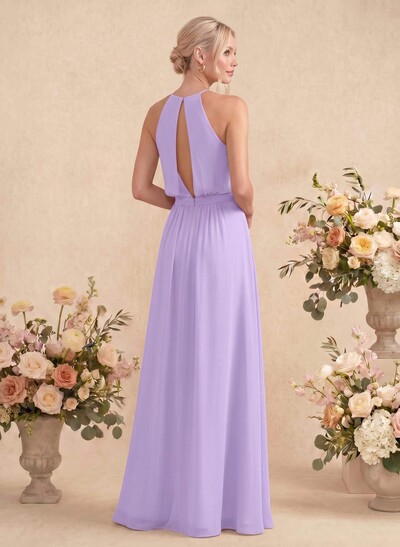 Elegant Halter Floor-Length Chiffon Bridesmaid